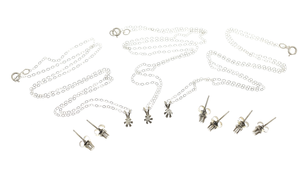 14K WHITE GOLD DIAMOND PENDANT & EARRING SETS - 0.27CTW