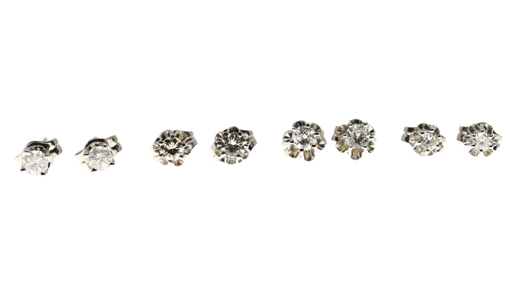 14K WHITE GOLD DIAMOND STUD EARRINGS - 5 PAIRS