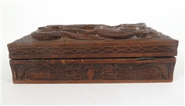 CHINESE WOODEN CARVED DRAGON JEWELRY BOX