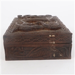 CHINESE WOODEN CARVED DRAGON JEWELRY BOX