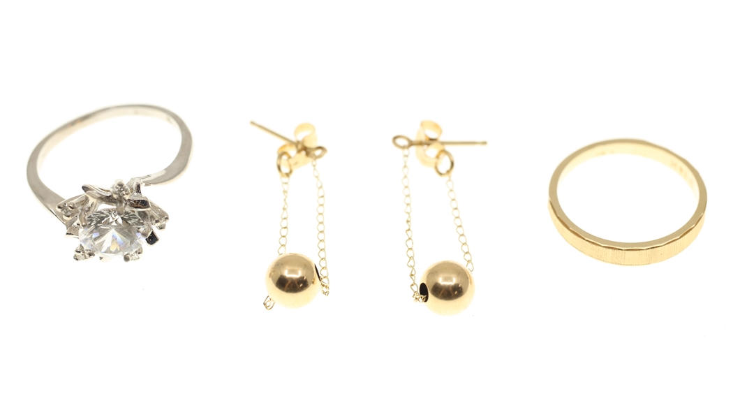 14K YELLOW & WHITE GOLD RINGS & EARRINGS