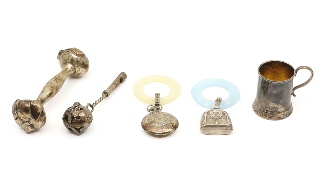 STERLING SILVER RATTLES & MUG