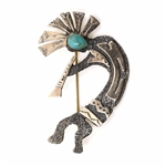 STERLING SILVER & 14K GOLD M. LITTLE ELK TURQUOISE PIN
