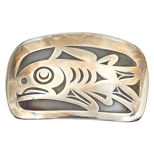 STERLING SILVER MAG HAIDA-STYLE SALMON BELT BUCKLE