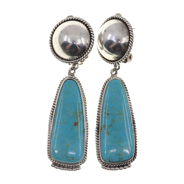 STERLING SILVER RUNNING BEAR TURQUOISE EARRINGS