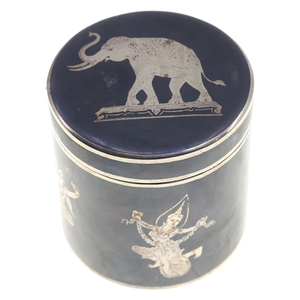 STERLING SILVER ALEX & CO SIAM BLACK ENAMEL TEA CADDY 