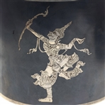 STERLING SILVER ALEX & CO SIAM BLACK ENAMEL TEA CADDY 