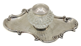 STERLING SILVER & CRYSTAL INKWELL TRAY SET