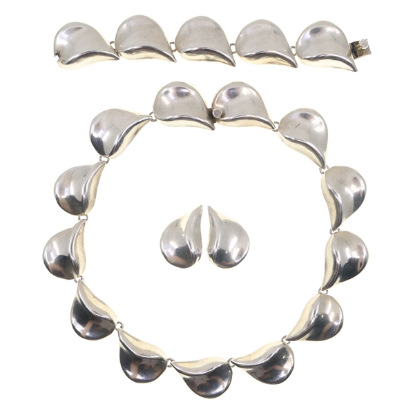 TAXCO STERLING SILVER NECKLACE, EARRINGS & BRACELET SET