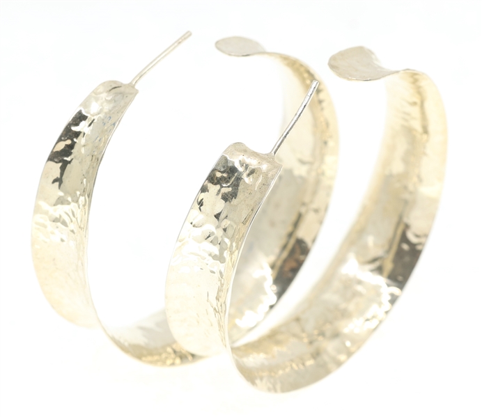 STERLING SILVER HAMMERED HOOP EARRINGS
