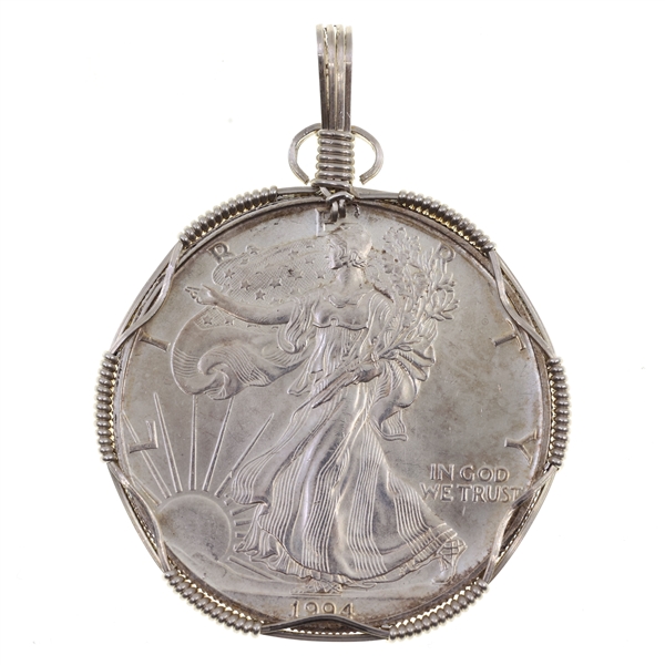 1994 US SILVER EAGLE COIN IN STERLING SILVER BEZEL