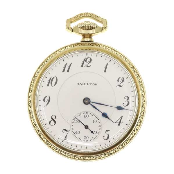 MENS HAMILTON 14K GOLD 992 RAILROAD GRADE POCKET WATCH