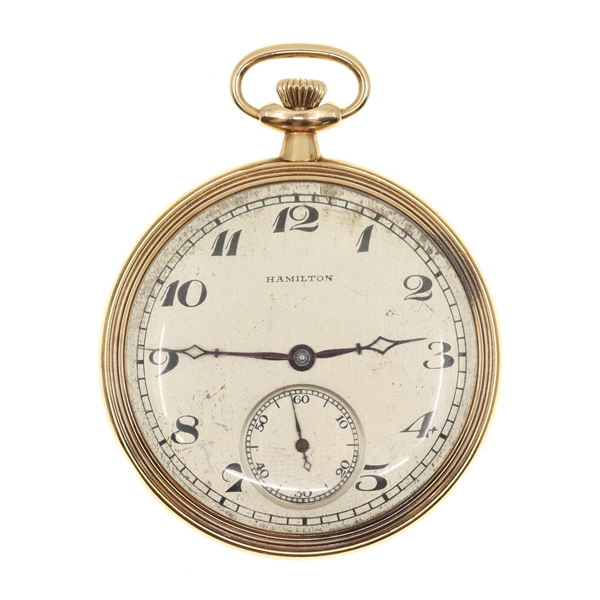 MENS HAMILTON 14K GOLD CASE POCKET WATCH