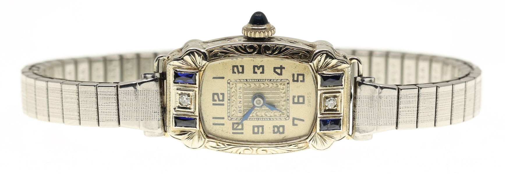 LADIES BENRUS 14K WHITE GOLD CASE MECHANICAL WRISTWATCH