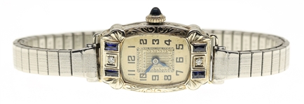 LADIES BENRUS 14K WHITE GOLD CASE MECHANICAL WRISTWATCH