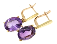 18K YELLOW GOLD OVAL CUT AMETHYST DROP EARRINGS 