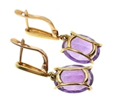 18K YELLOW GOLD OVAL CUT AMETHYST DROP EARRINGS 