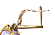 18K YELLOW GOLD OVAL CUT AMETHYST DROP EARRINGS 
