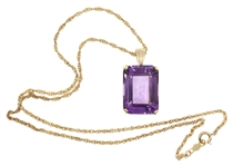 18K YELLOW GOLD AMETHYST PENDANT WITH ROPE CHAIN
