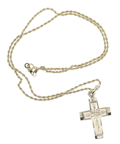 14K YELLOW GOLD CROSS PENDANT WITH ROPE CHAIN