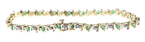 14K YELLOW GOLD EMERALD & DIAMOND FASHION BRACELET