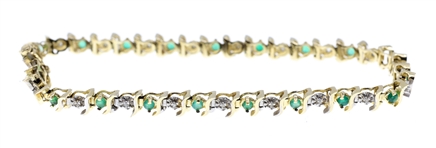 14K YELLOW GOLD EMERALD & DIAMOND FASHION BRACELET