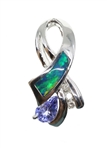 14K WHITE GOLD TANZANITE, OPAL, & DIAMOND PENDANT 