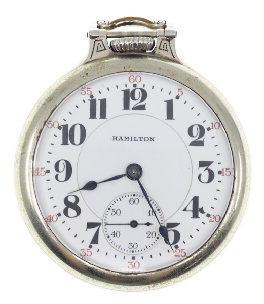 MENS HAMILTON WHITE GOLD-FILLED CASE POCKET WATCH