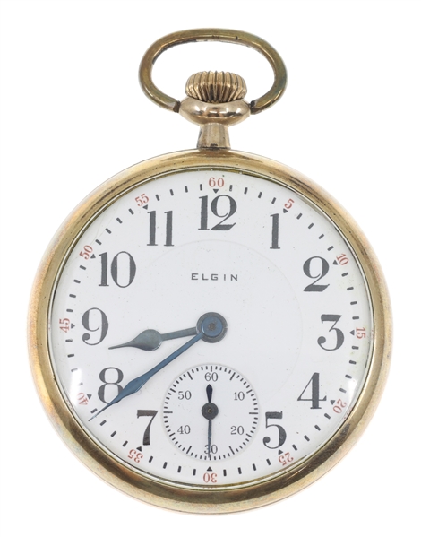 MENS ELGIN GOLD-FILLED CASE FATHER TIME POCKET WATCH