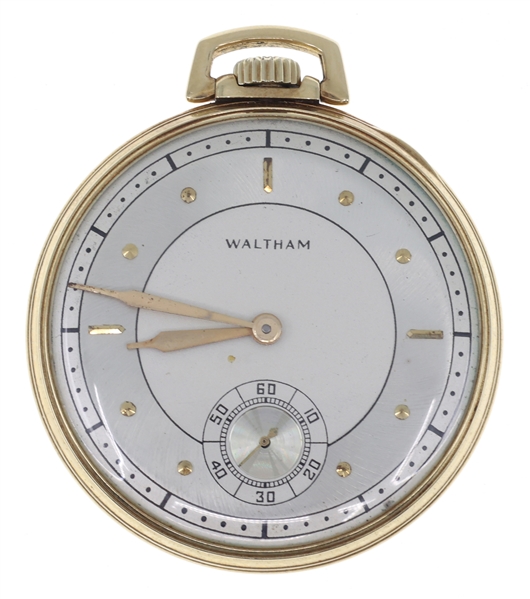 MENS WALTHAM 14K GOLD CASE POCKET WATCH W/ ENGRAVING 