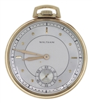 MENS WALTHAM 14K GOLD CASE POCKET WATCH W/ ENGRAVING 