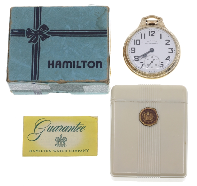 HAMILTON GRADE 992B POCKET WATCH W/ ORIGINAL BOX & CASE
