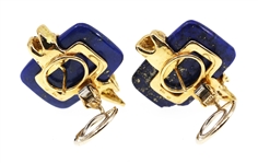 CHAUMET 18K YELLOW GOLD LAPIS LAZULI & DIAMOND EARRINGS