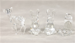SWAROVSKI CRYSTAL RABBITS, FAWN, & CAT FIGURINES