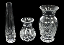 WATERFORD CRYSTAL VASES, JAR, TRAY, & SANTA ORNAMENT