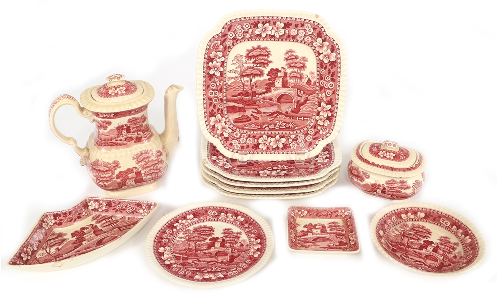 11-PIECE COPELAND SPODE PINK TOWER PATTERN CHINA