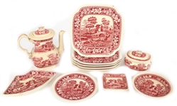11-PIECE COPELAND SPODE PINK TOWER PATTERN CHINA