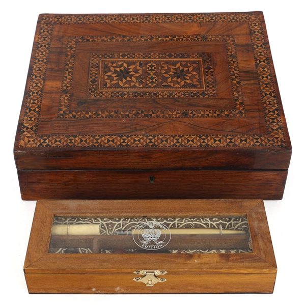 MARQUETRY WRITING SLOPE & CALLIGRAPHY SET