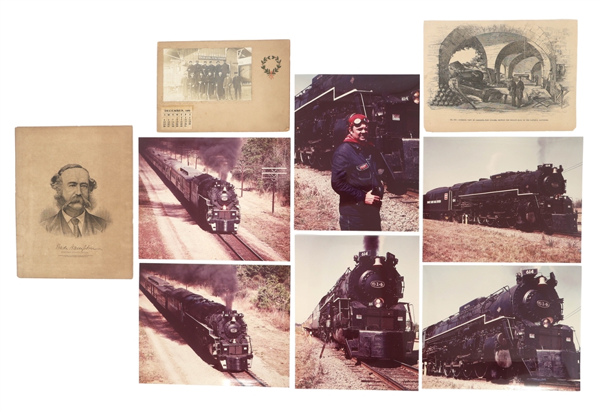 TRAIN PHOTOS & CABINET CARD, AND 19TH C. DRAWING PRINTS