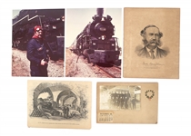 TRAIN PHOTOS & CABINET CARD, AND 19TH C. DRAWING PRINTS