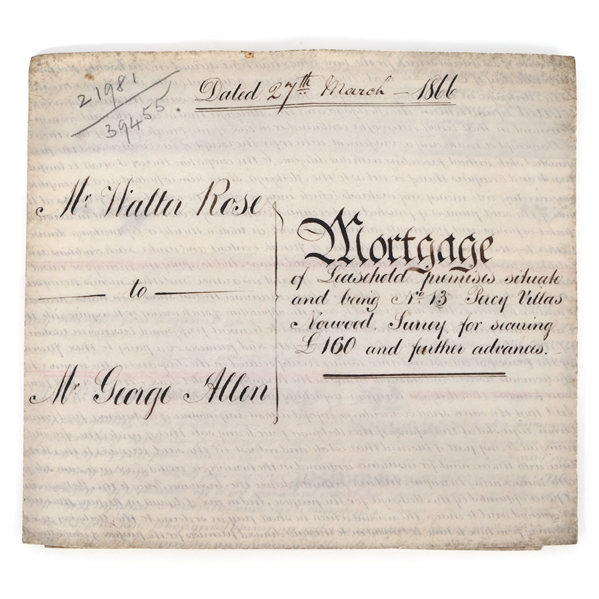 1866 BRITISH MORTGAGE DOCUMENT 