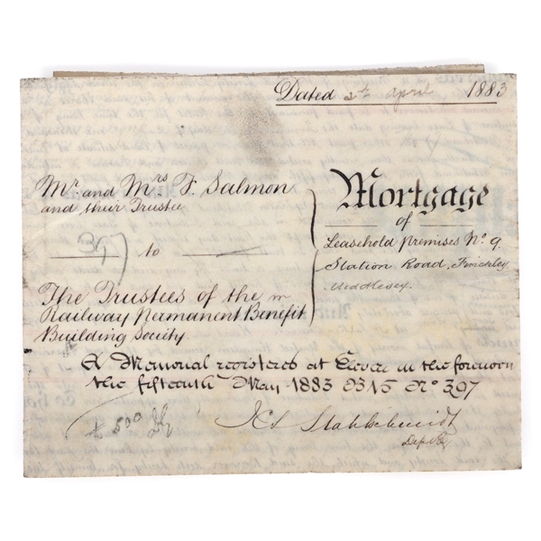 1883 BRITISH MORTGAGE DOCUMENT 