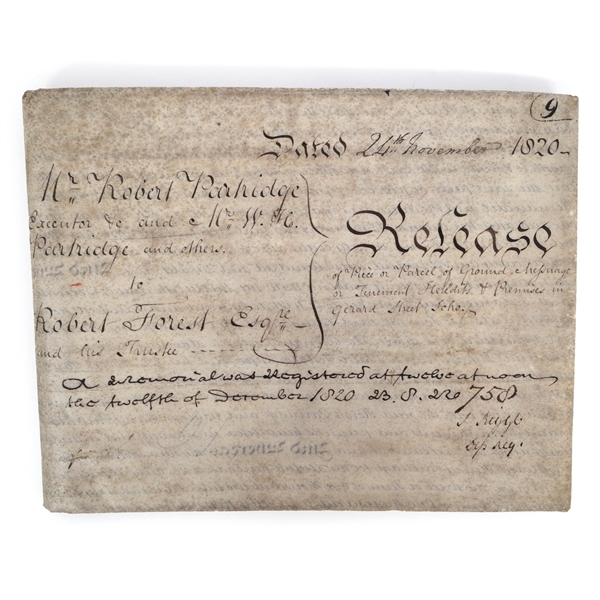 1820 BRITISH PARCEL RELEASE DOCUMENT 