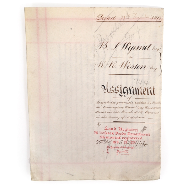 1895 BRITISH ASSIGNMENT OF LEASEHOLD DOCUMENT 