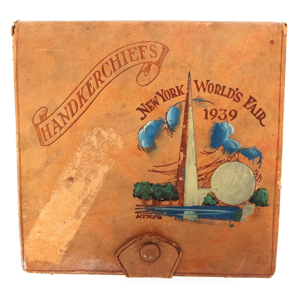 NEW YORK WORLDS FAIR 1939 HANDKERCHIEFS & STORAGE BOX