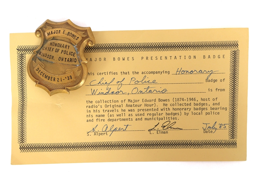 MAJOR BOWES AMATEUR HOUR 1939 WINDSOR, ON POLICE BADGE