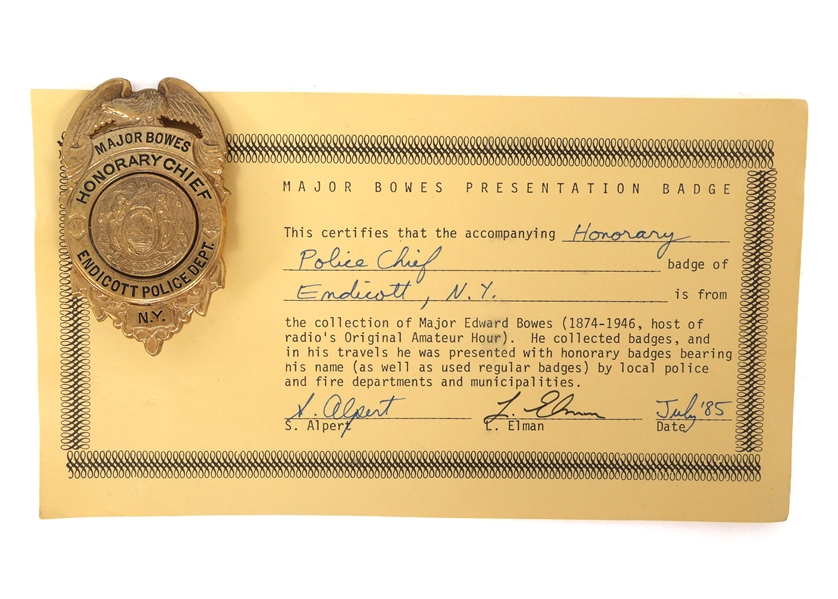 MAJOR BOWES AMATEUR HOUR ENDICOTT NY POLICE CHIEF BADGE