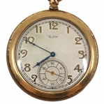 MEN'S ELGIN ART DECO DIAL GOLD-FILLED CASE POCKET WATCH