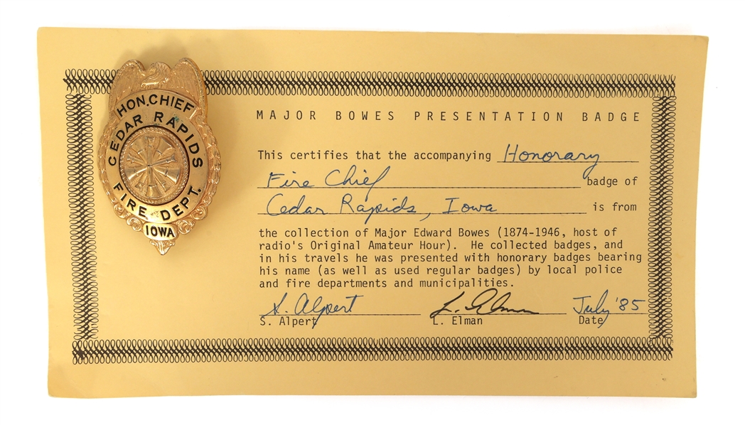 MAJOR BOWES AMATEUR HOUR CEDAR RAPIDS, IA FIRE BADGE