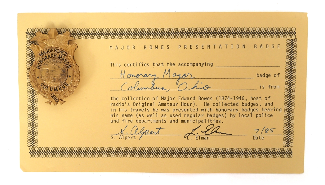MAJOR BOWES AMATEUR HOUR COLUMBUS, OH HON. MAYOR BADGE
